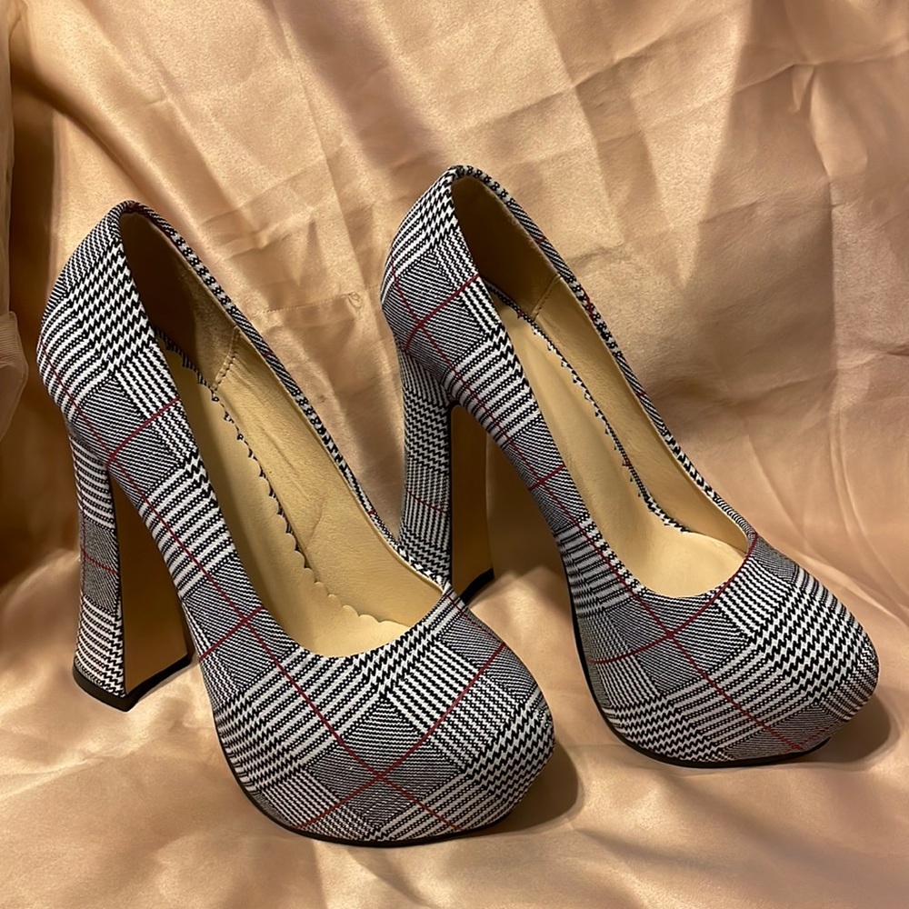 Plaid platform high heels